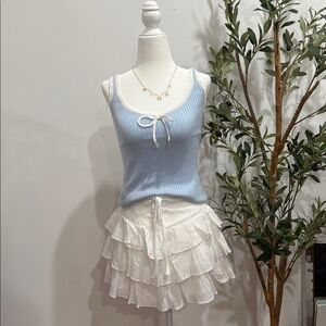 Double Zero Light Blue Ribbed Top